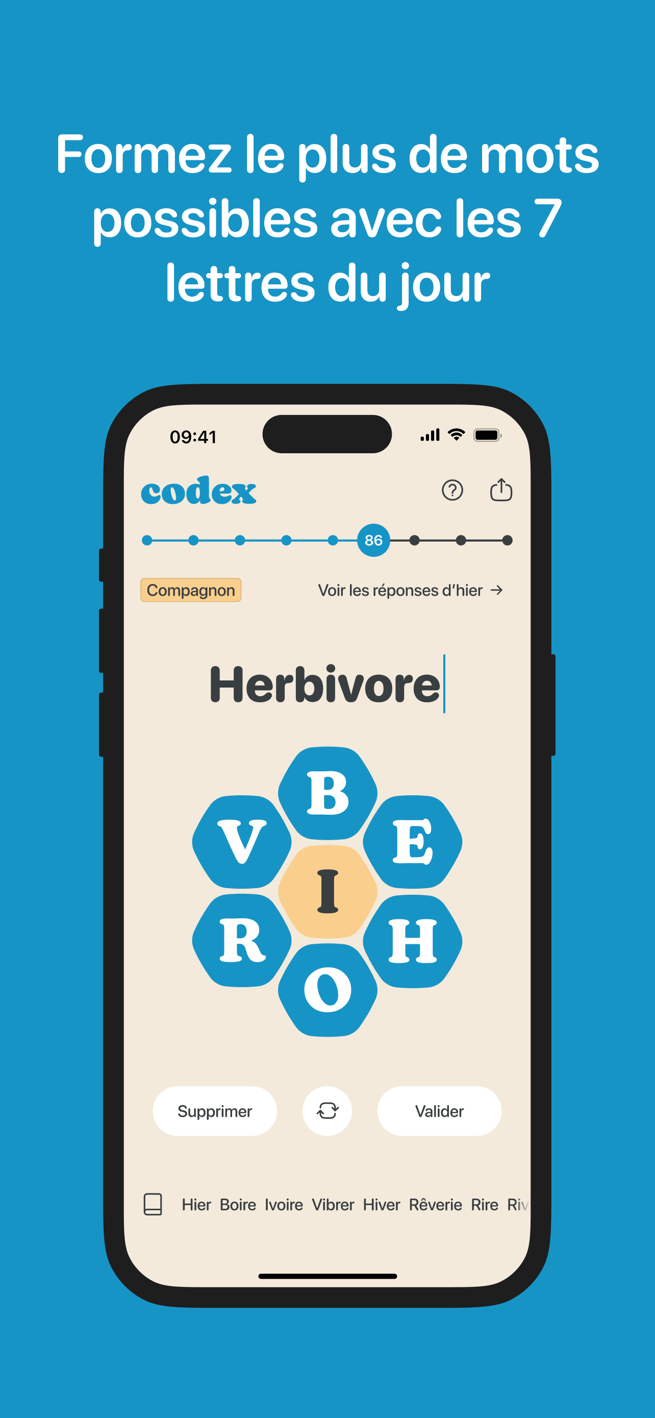 Formez le plus de mots possibles avec les 7 lettres du jour